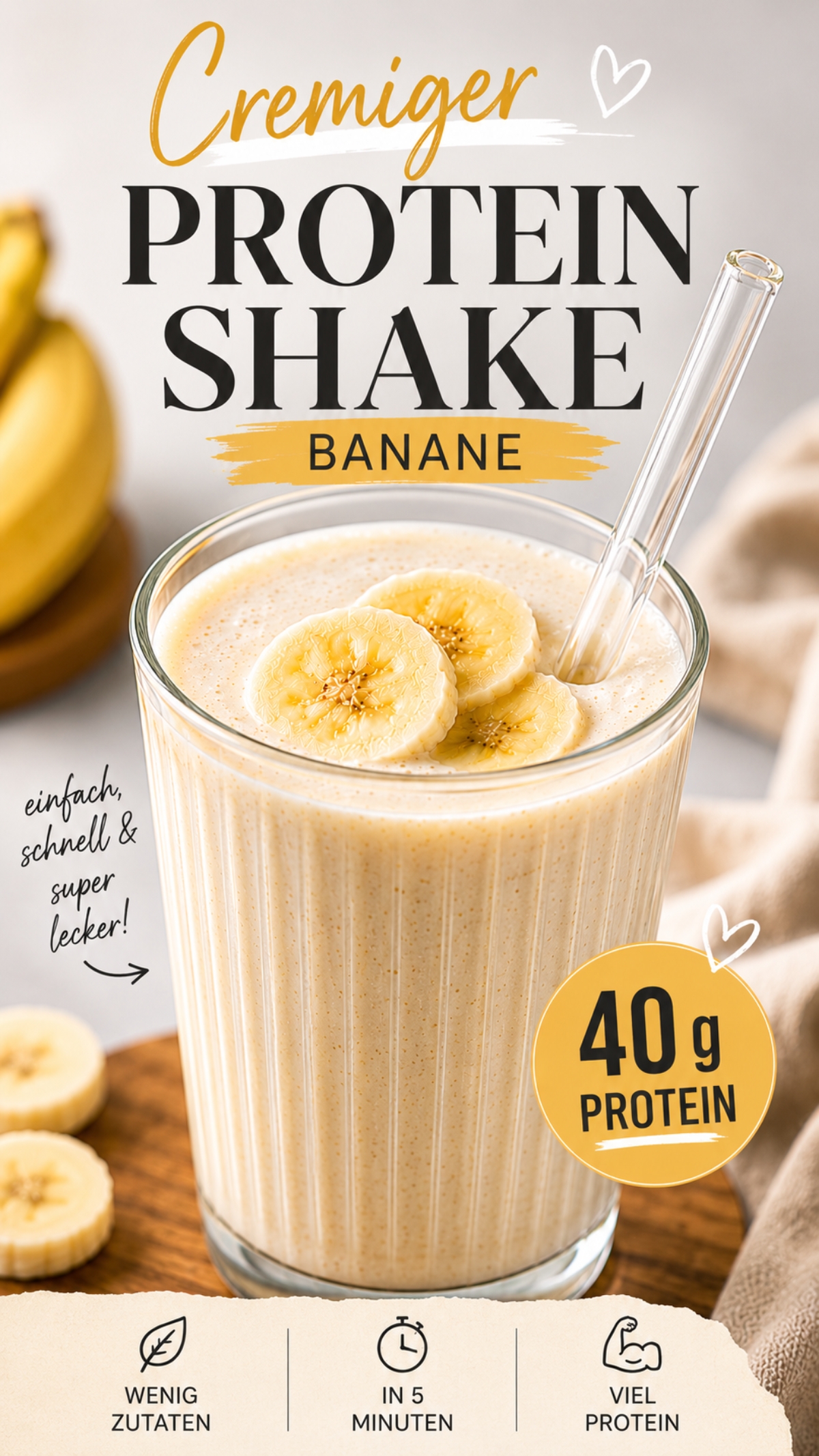 Wenn es schnell gehen muss: Dieser cremige Protein-Shake aus Banane und Skyr liefert 40 g Eiweiß – sättigend und lecker zum Frühstück oder nach dem Training.