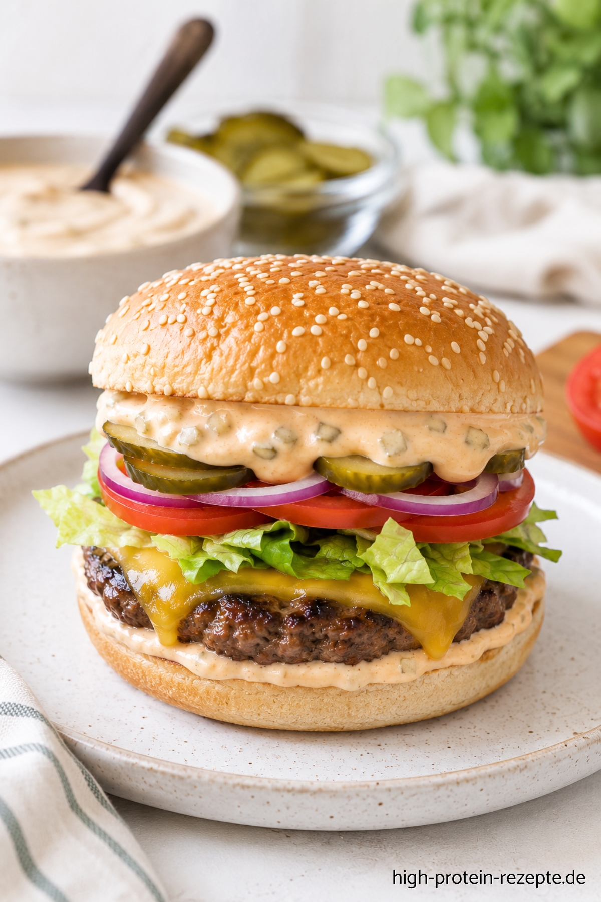 Dieses Big Mac Sauce Rezept ist kalorienarm, schnell selbst gemacht und schmeckt wie das Original! Die perfekte Burger-Soße für Low Carb High Protein Burger.