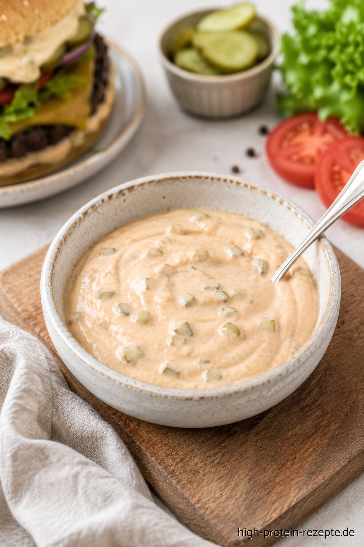 Dieses Big Mac Sauce Rezept ist kalorienarm, schnell selbst gemacht und schmeckt wie das Original! Die perfekte Burger-Soße für Low Carb High Protein Burger.