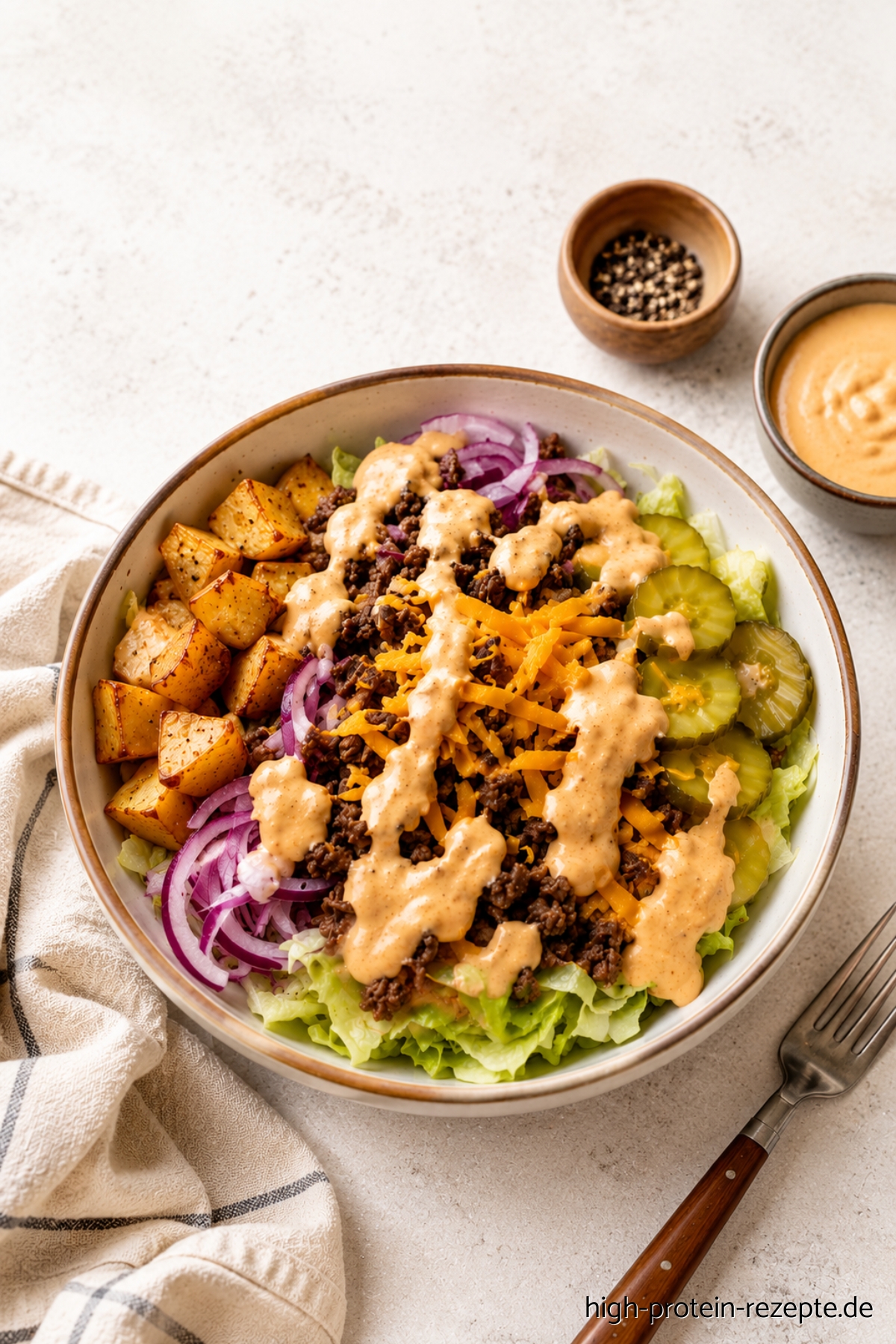 Dieses Big Mac Sauce Rezept ist kalorienarm, schnell selbst gemacht und schmeckt wie das Original! Die perfekte Burger-Soße für Low Carb High Protein Burger und Burger Bowls.