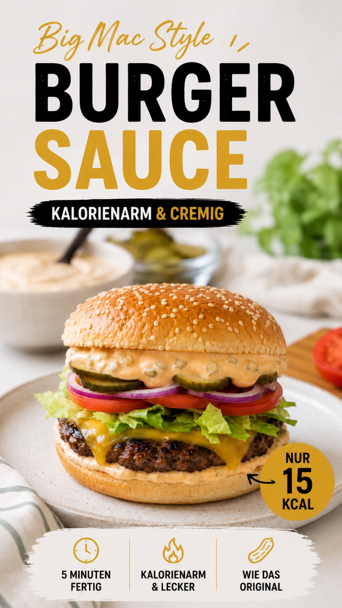 Dieses Big Mac Sauce Rezept ist kalorienarm, schnell selbst gemacht und schmeckt wie das Original! Die perfekte Burger-Soße für Low Carb High Protein Burger.