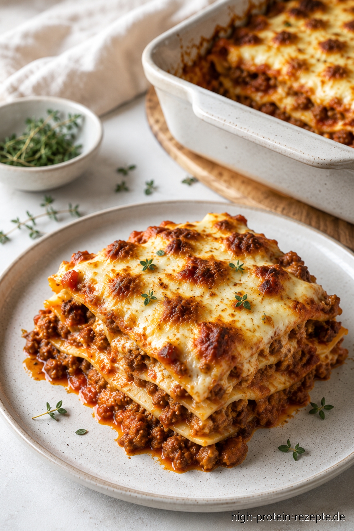 Proteinlasagne: kalorienarme High Protein Lasagne wie das Original Diese Proteinlasagne liefert viel Eiweiß, hält lange satt und schmeckt genau wie klassische Lasagne. Ideal für Muskelaufbau, Fitness & kalorienarme Ernährung.