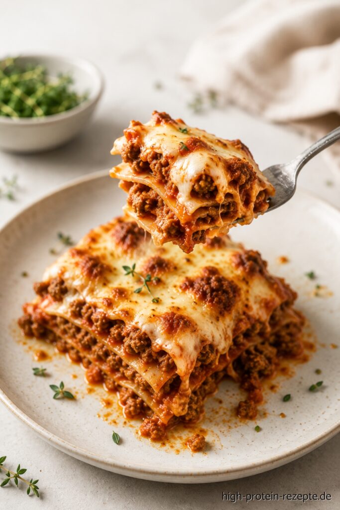 Proteinlasagne: kalorienarme High Protein Lasagne wie das Original Diese Proteinlasagne liefert viel Eiweiß, hält lange satt und schmeckt genau wie klassische Lasagne. Ideal für Muskelaufbau, Fitness & kalorienarme Ernährung.